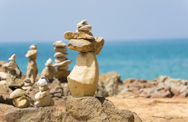 stacks of stones on the beach